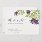 紫エレガント青の水色フローラありがとう サンキューカード (正面)