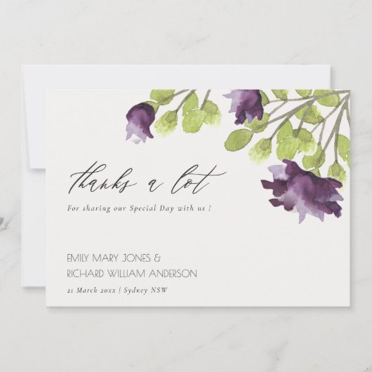 紫エレガント青の水色フローラありがとう サンキューカード (正面)