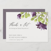 紫エレガント青の水色フローラありがとう サンキューカード (正面/裏面)