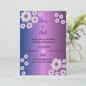 紫エレガント青グラデーションデイジー結婚花 招待状 (スタンド正面)