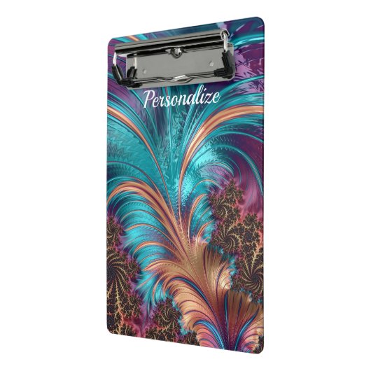 紫エレガント青抽象芸術羽パーソナライズされた ミニクリップボード (アングル2)