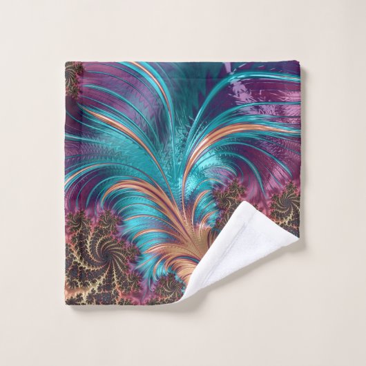 紫エレガント青抽象芸術羽毛模様 バスタオルセット (ウォッシュタオル)