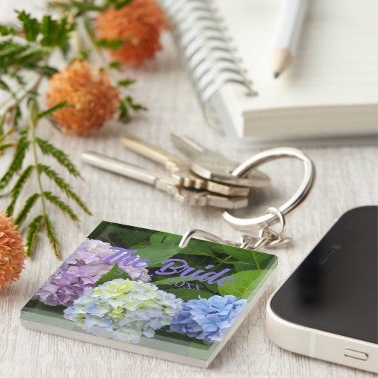 紫エレガント青花模様アジサイ花嫁 キーホルダー (正面右)