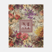 紫エレガント黄フローラグレモノグラムのイ フリースブランケット (正面)