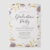 紫エレガント黄フローラ卒業パーティー ベラム紙招待状 (正面)