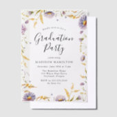 紫エレガント黄フローラ卒業パーティー ベラム紙招待状 (オフセット)