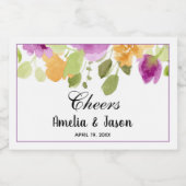 紫エレガント黄フローラ水彩ミニ スパークリングワインラベル (シングルラベル)