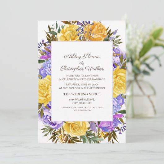 紫エレガント黄フローラ結婚ズ 招待状 (スタンド正面)