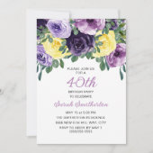 紫エレガント黄フローラ40歳の誕生日 招待状 (正面)