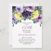 紫エレガント黄フローラ60誕生日 招待状 (正面)
