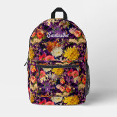 紫エレガント黄フローラ プリントバックパック (正面)