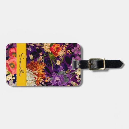 紫エレガント黄花柄 ラゲッジタグ (正面横)