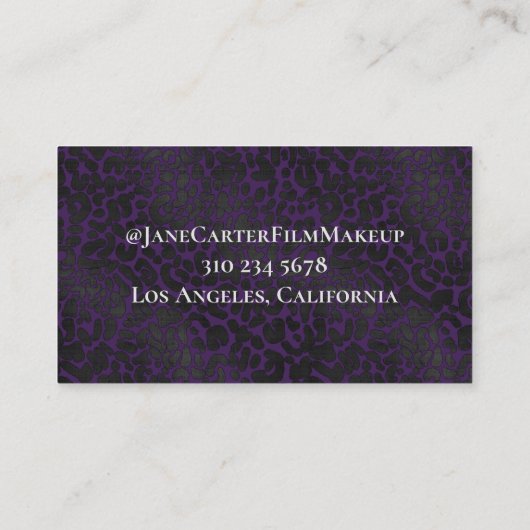 紫エレガント黒ヒョウのメイクアップアーティスト 名刺 (裏面)