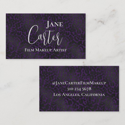 紫エレガント黒ヒョウのメイクアップアーティスト 名刺 (正面/裏面)