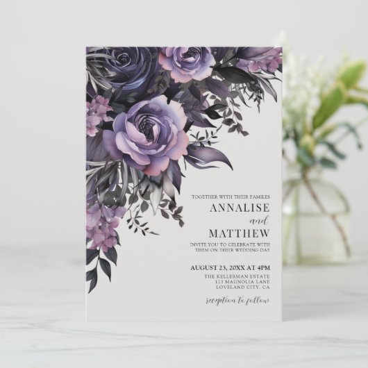 紫エレガント黒フローラ結婚ズ 招待状 (スタンド正面)