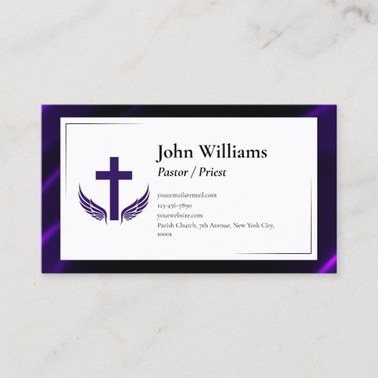 紫エレガント黒教会の牧師 名刺 (正面)