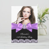 紫エレガント黒玉写真誕生日パーティー 招待状 (スタンド正面)