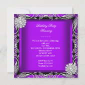 紫エレガント黒王室の銀の誕生日パーティー 招待状 (裏面)