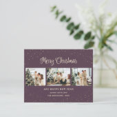紫エレガント3枚フォトメリークリスマスカード シーズンカード (スタンド正面)