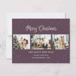 紫エレガント3枚フォトメリークリスマスカード シーズンカード