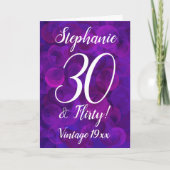 紫エレガント30と気のあるそぶりをしたパーソナライズされた誕生日 カード (正面)