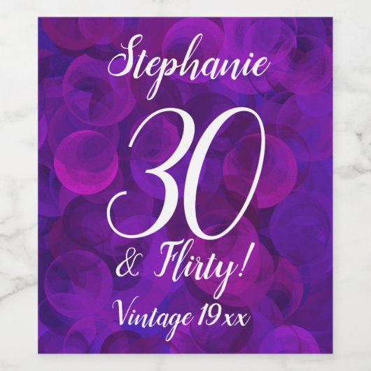 紫エレガント30と気のあるそぶりをした誕生日パーソナライズされた ワインラベル (シングルラベル)