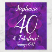 紫エレガント40と素晴らしい年パーソナライズされた ワインラベル (シングルラベル)