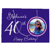 紫エレガント40歳の誕生日の写真 ラージペーパーバッグ (裏面)