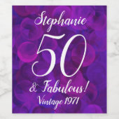 紫エレガント50と素晴らしい年パーソナライズされた ワインラベル (シングルラベル)