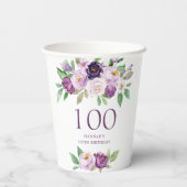 紫エレガント | バイオレットフローラ100誕生日 紙コップ (裏面)