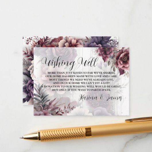 紫エレガント、ピンク、マルーンフローラ エンクロージャーカード (正面/裏面インサイチュ)