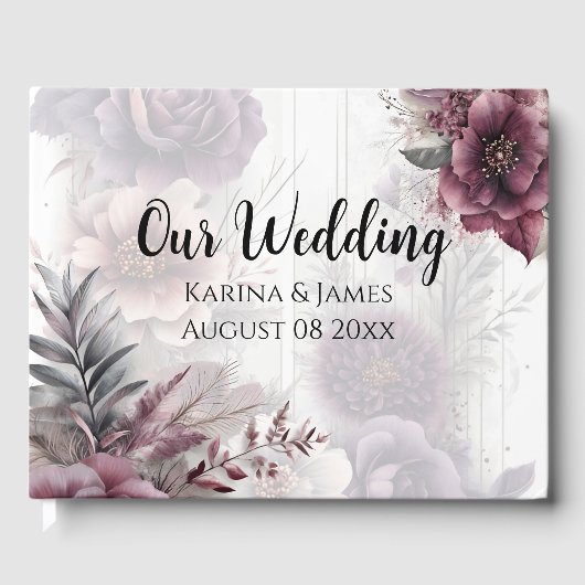 紫エレガント、ピンク、マルーンフローラ ゲストブック (正面)