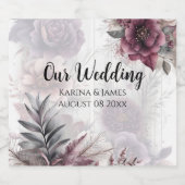 紫エレガント、ピンク、マルーンフローラ スパークリングワインラベル (シングルラベル)