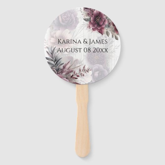 紫エレガント、ピンク、マルーンフローラ ハンドファン (正面)