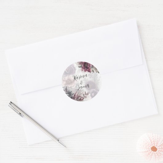 紫エレガント、ピンク、マルーンフローラ ラウンドシール (封筒)