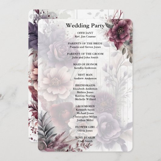 紫エレガント、ピンク、マーン結婚の式 招待状 (正面/裏面)