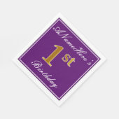 紫エレガント、フェイク金ゴールド1歳+名前 スタンダードランチョンナプキン (角)