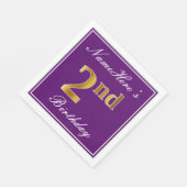 紫エレガント、フェイク金ゴールド2回目の誕生日+名前 スタンダードランチョンナプキン (角)