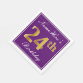 紫エレガント、フェイク金ゴールド24番目の誕生日+名前 スタンダードランチョンナプキン (角)