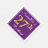 紫エレガント、フェイク金ゴールド27番目の誕生日+名前 スタンダードランチョンナプキン (角)