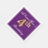 紫エレガント、フェイク金ゴールド4歳の誕生日+名前 スタンダードランチョンナプキン (角)