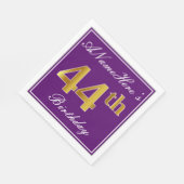 紫エレガント、フェイク金ゴールド44番目の誕生日+名前 スタンダードランチョンナプキン (角)