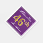 紫エレガント、フェイク金ゴールド46番目の誕生日+名前 スタンダードランチョンナプキン (角)