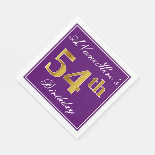 紫エレガント、フェイク金ゴールド54番目の誕生日+名前 スタンダードランチョンナプキン (角)