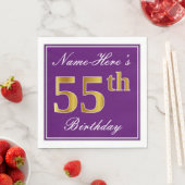 紫エレガント、フェイク金ゴールド55番目の誕生日+名前 スタンダードランチョンナプキン (インサイチュ)