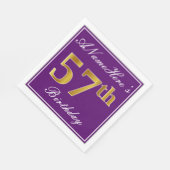 紫エレガント、フェイク金ゴールド57番目の誕生日+名前 スタンダードランチョンナプキン (角)