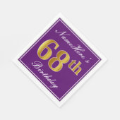 紫エレガント、フェイク金ゴールド68番目の誕生日+名前 スタンダードランチョンナプキン (角)