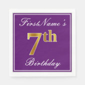 紫エレガント、フェイク金ゴールド7番目の誕生日+名前 スタンダードランチョンナプキン (正面)