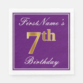 紫エレガント、フェイク金ゴールド7番目の誕生日+名前 スタンダードランチョンナプキン