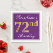 紫エレガント、フェイク金ゴールド72番目の誕生日+名前 スタンダードランチョンナプキン (インサイチュ)